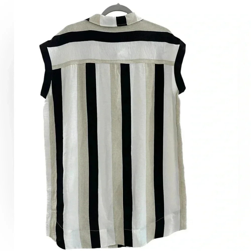 KORI Black & White Striped Short Sleeve Collared Shirt Dress Size Large - EUC - Picture 4 of 6